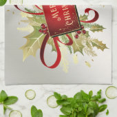 Moderne Rode Kerst Vakantie Keuken Handdoek (Gevouwen)