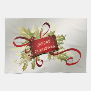 Moderne Rode Kerst Vakantie Keuken Handdoek