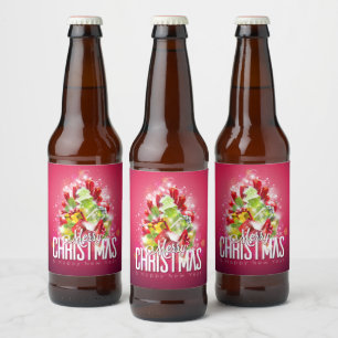 Moderne rode kerstafbeelding Illustratie Bier Etiket