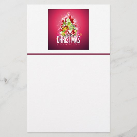 Moderne rode kerstafbeelding Illustratie Briefpapier (Voorkant)