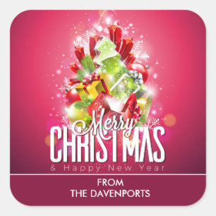 Moderne rode kerstafbeelding Illustratie Vierkante Sticker