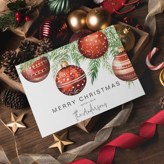 Moderne rode kerstbal kaart