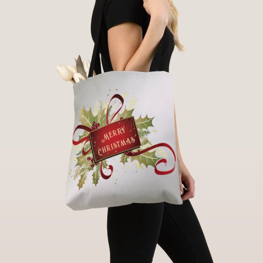Moderne rode kerstvakantie Canvas tas (Dichtbij)