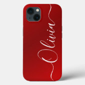 Moderne Rode Metallic Aangepaste Naam Case-Mate iPhone Case (Achterkant)