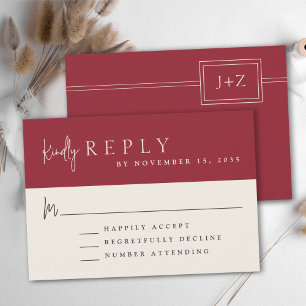 Moderne rode minimalistische monogram bruiloft RSV RSVP Kaartje