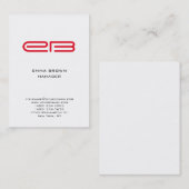 Moderne rode monogram witte achtergrond visitekaartje (Voorkant / Achterkant)