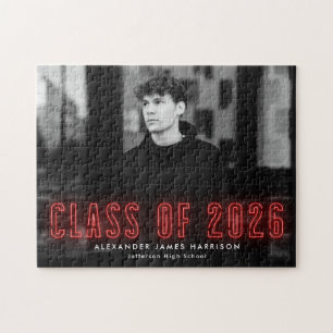 Moderne Rode Neon Klasse van 2025 Foto Afstuderen Legpuzzel