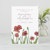 Moderne rode papaver bloemenbruiloft uitnodiging (Staand voorkant)