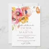 Moderne rode papavers bloemenbruiloft kaart (Voorkant)