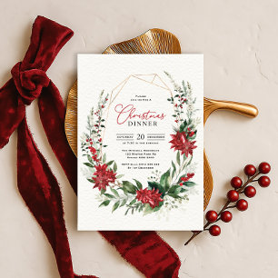 Moderne rode poinsettia groen kerstdiners kaart