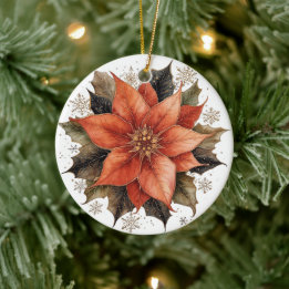 Moderne Rode Poinsettia Kerst Keramisch Ornament