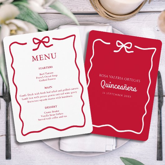 Moderne rode Quinceanera Menu