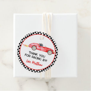 Moderne rode race auto verjaardag bedankjes labels