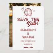 Moderne Rode Retro Disco Groovy Fotobruiloft Save The Date (Voorkant / Achterkant)