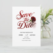 Moderne rode roos bruiloft save the date (Staand voorkant)