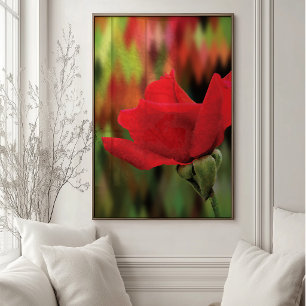 Moderne Rode Roos Met Hoge Poly   Botanische Wandk Poster