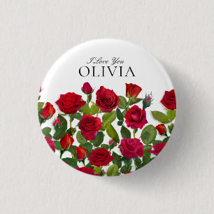 Moderne Rode Roos Minimalistische Naam Ik Hou Van Ronde Button 3,2 Cm