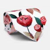 Moderne rode roos Waterverf bloemmotief bruiloft Stropdas (Opgerold)