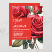 Moderne rode rozen bruiloft uitnodiging (Voorkant / Achterkant)