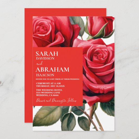 Moderne rode rozen bruiloft uitnodiging (Voorkant / Achterkant)