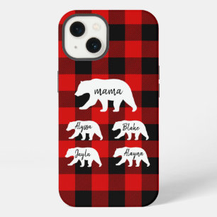 Moderne rode ruit en witte mama beer iPhone 13 hoesje