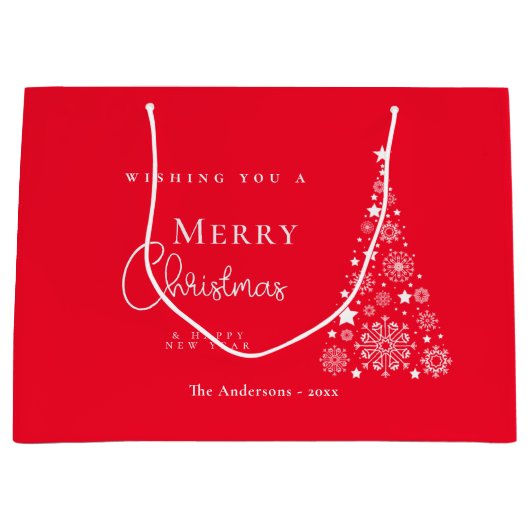 Moderne rode Schattigee vrolijke kerstboom Groot Cadeauzakje (Voorkant)