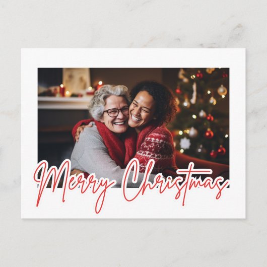 Moderne Rode Script Kerstmis Foto Briefkaart (Voorkant)