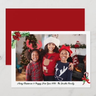 Moderne rode snoep Cane Familie Foto Kerstmis Feestdagenkaart