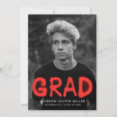 Moderne Rode Spuitverf Typografie Foto Afstuderen Aankondiging (Voorkant)