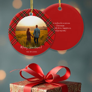 Moderne rode Tartan One foto Keramisch Ornament