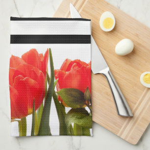 Moderne rode tulpen met zwarte strepen Keukenhandd Theedoek