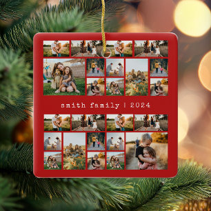 Moderne rode typemachine familie fotocollage keramisch ornament