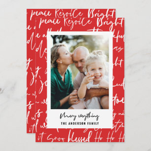 Moderne rode typografie Kerstmis 1 foto Feestdagenkaart