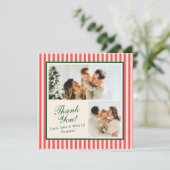 Moderne rode verticale streep 2 foto bedankkaart (Staand voorkant)