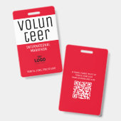 Moderne Rode Vrijwilliger ID Logo QR Code Badge (Voor- en achterkant)
