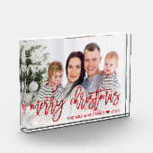 Moderne Rode Vrolijke Kerstmis Glitter Script Fami Fotoblokken (Links)
