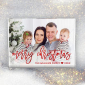Moderne Rode Vrolijke Kerstmis Glitter Script Fami Fotoblokken