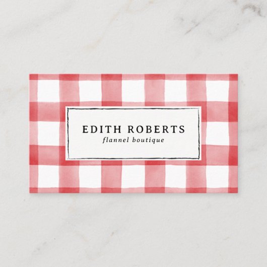 Moderne Rode Waterverf Buffalo Plaid QR CODE Visitekaartje (Voorkant)