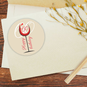 Moderne rode wijn 60e verjaardag ronde sticker