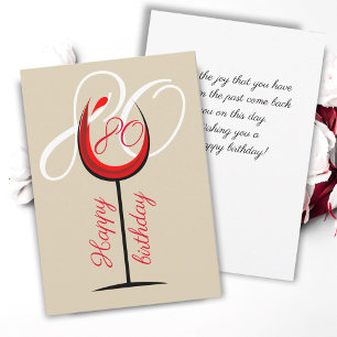 Moderne Rode Wijn Glas 80ste Verjaardag Kaart