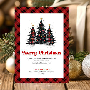 Moderne Rode Zwarte Plaid Kerst Groet Feestdagenkaart