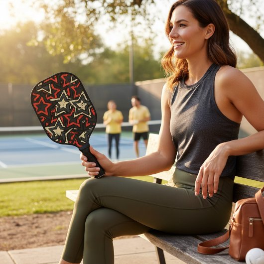 Moderne rode zwarte sterren - Cool Grunge Pattern Pickleball Paddle