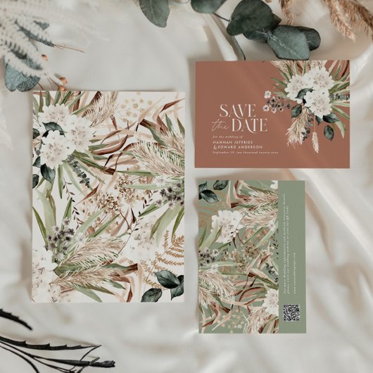 Moderne roestachtige eucalyptus botanische QR-code Save The Date