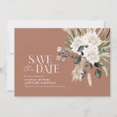 Moderne roestachtige eucalyptus botanische QR-code Save The Date (Voorkant)
