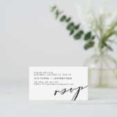 Moderne Romance, zwart script, bruiloft RSVP Informatiekaartje (Staand voorkant)