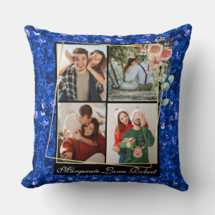 Moderne Romantische 4 Foto's blauwe Glitter Valent Kussen