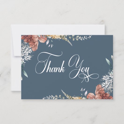 Moderne Romantische Blauwe Tuin Bloemige Bruiloft Bedankkaart (Voorkant)