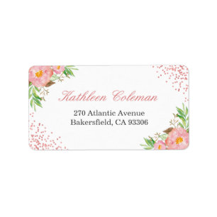 Moderne Romantische Botanische Roze Bloemconfetti Etiket