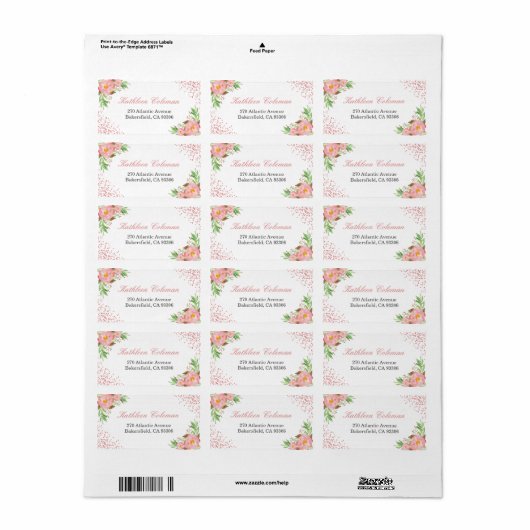 Moderne Romantische Botanische Roze Bloemconfetti Etiket (Full Sheet)