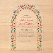 Moderne romantische elegante bloemenkrans bruiloft acryl uitnodigingen (Voorkant)